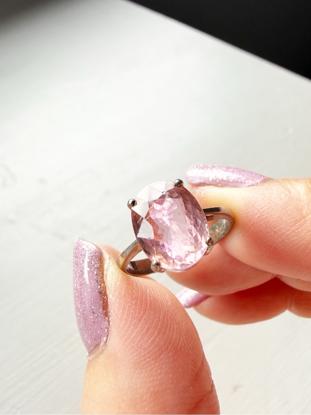 Sterling Silver Pink Gemstone Solitaire Ring - Pink Stone